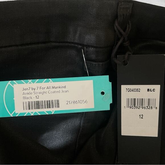 NWT Jen7 by 7 For All Mankind Coated Straight Ankle Jeans in Black Coat Size 12 - Picture 11 of 14